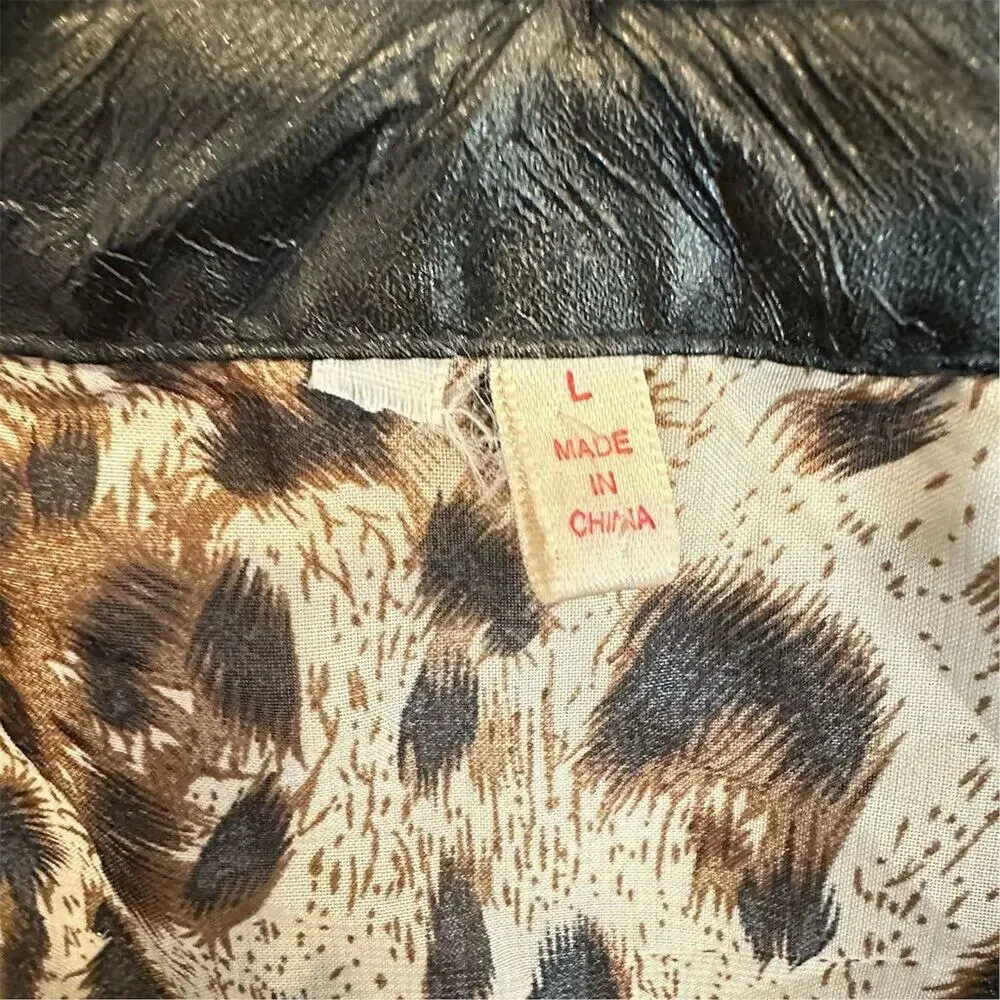 SSOULM Women's Leopard Print Open Front Blazer Jacket Size L top blouse - Picture 3 of 3